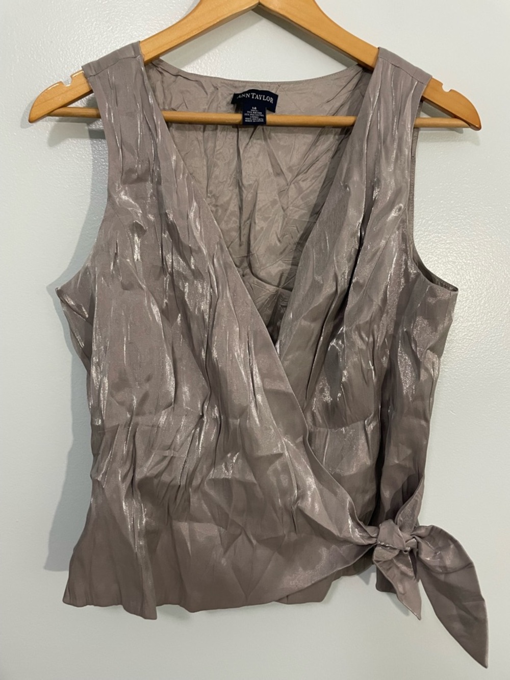 Ann Taylor Metallic Silver Shimmery Wrap Camisole with Side Tie Size 14
